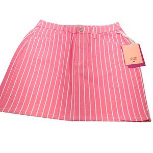 Victor Glemaud Women's Size 6 High Rise Mini Jean Skirt Pink Pinstripe New